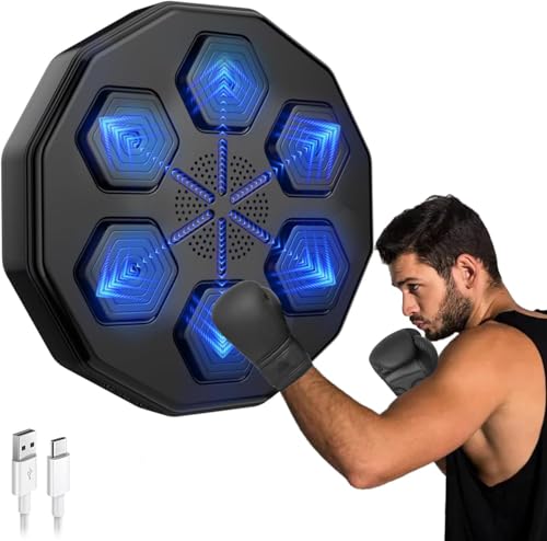 Image of Music Boxing Machine Wall Mounted Bluetooth Smart Electronic Fun Punch Boxing Trainer Wall Target Punching Pads Suitable for Home Exercise 6 Lights & Bluetooth for Adults /Home (SS-09)