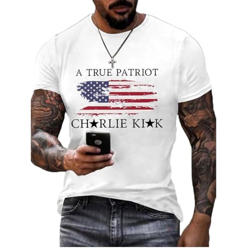 Turning Point USA Charlie Kirk T-Shirt Men's A True Patriot Printed Casual T-Shirt Turning Point USA Round Neck Shirt America Flag Tee
