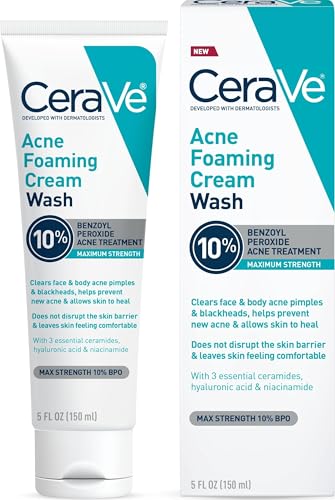 CeraVe Acne Foaming Cream Wash, 10% Benzoyl Peroxide Facial ...