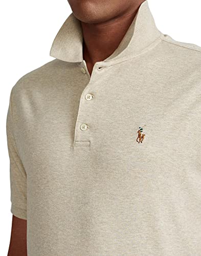 Image of POLO RALPH LAUREN Men's Short Sleeve Knit Pima Polo, Tuscan Beige Heather With the Signature Multi-colored Pony, X-Large