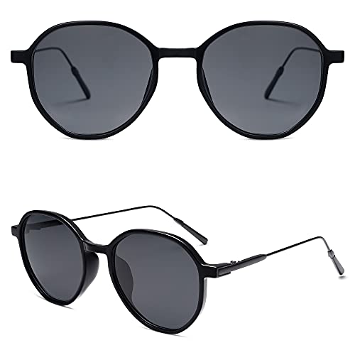 Sojos Fashion Hexagon Round Sunglasses For Women Trendy Inspired Designer Style Big Shades Sunglasses Sunnies Sj2181 With Black Frame/Grey Lens #TOP1