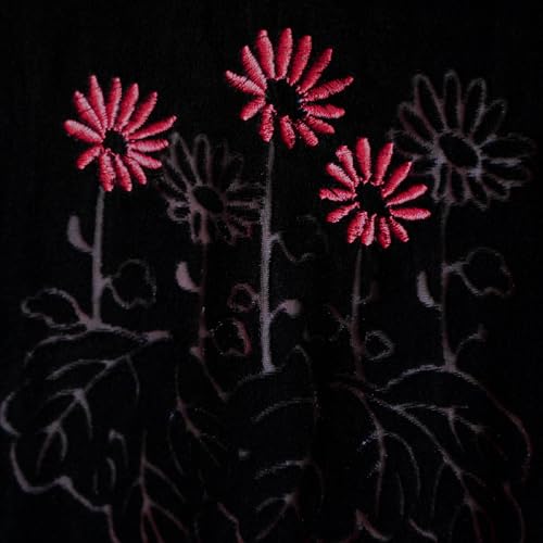 Double - Layer Silk Base Velvet Oblong Scarf, Embroidery, Black and Red3