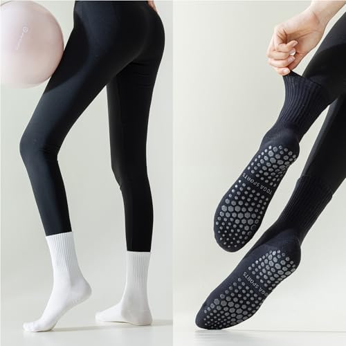 Image of BONANGEL Pilates Socks with Grips for Women, 3 Pairs Womens Grippy Yoga Ballet Barre Hospital Gym Athletic Socks