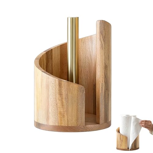 Livoravoli Mountain Paper Towel Holder Countertop Roll Holder with Wooden Base Effortless One-Hand Tearing Paper Roll Holder for Kitchen Bathroom Livingroom Home Decor (Wood)