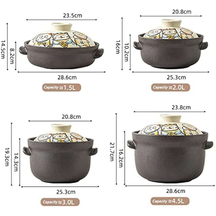 Ceramic Casserole Dish with Lid, Japanese Style Clay Pot Round Soup Pot Heat Resistant Ceramic Cookware,for Kitchen And Cooking, Oven, Dishwasher And Microwave Safe,Cat,3.0L