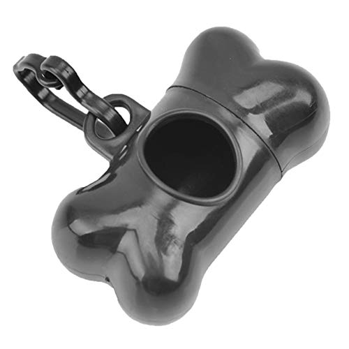 Image of Poop Bag Dispenser - Bone Shaped Pet Dog Waste Bag Holder - Plastic Garbage Bag Dispenser Carrier Case Includes 1 Roll (15 Bags) - Large, Earth-Friendly, Leak-Proof Pet Waste Bags (Black)