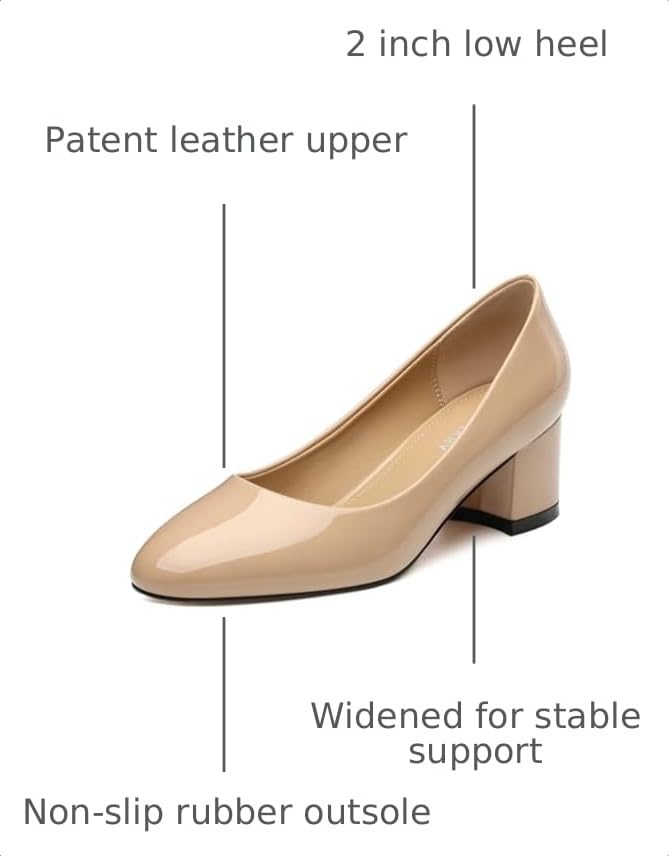 Image of SKYSTERRY Women's Low Heel Dress Pumps Shoes 2 Inch | Low Chunky Block Heel Pumps, Closed Round Toe Heels, Patent Leather Office Work Wedding Pumps Shoes
