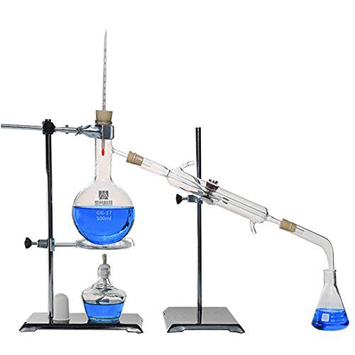 250ml-2000ml Brand New Lab Essential Oil Distillation Apparatus Water Distiller Purifier Glassware Kits w/Separatory Funnel Condenser Pipe Full Sets