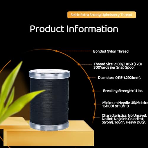 Image of Selric 300Yards Extra Strong Bonded Nylon Thread for Leather Sewing, Black and Coffee Heavy Duty Upholstery Thread for Heavy Fabric (2 Spools)-Black+Coffee