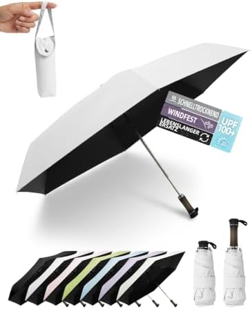 LILAC Mini Regenschirm, leicht & kompakt, für Damen, Herren & Kinder | UPF 100+ UV-Schutz, 90 cm Spannweite, Hartschalen-Etui mit Karabiner, ideal für Handtasche, Rucksack, Schule