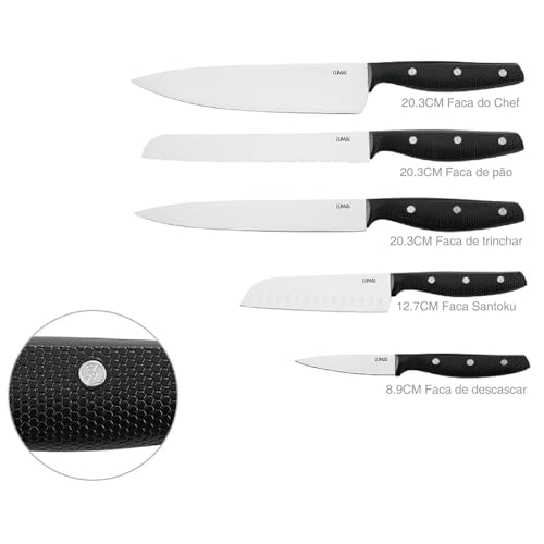 LUMAI Conjunto de Facas Aço Inoxidável 3CR13, Kit 5 Peças com Lâminas Afiadas e Duráveis, Inclui Fac