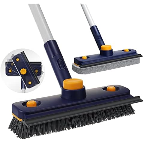 Floor Scrubber 3 in 1, Floor Scrub Brush with Long Handle and Squeegee, Bestnifly Stiff Bristle Shower Scrubber, Extendable Shower Cleaning Brush for Bathroom, Tile, Glass, Wall, Deck, Bathtub, Grout Cover