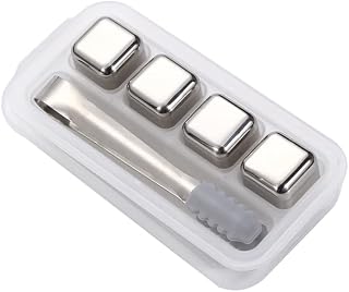 Barware Set 4PCS Stainless Steel Reusable Ice Cubes with Silicone Clip - Quick Freeze Whiskey Stones for Chilling Whiskey, Wine, Gin (with Box)