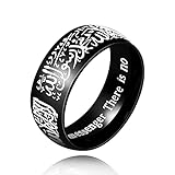 Tobestu 8mm Muslim Allah Engraved Shahada Stainless Steel Black Titanium Ring Islam Arabic God Mantra Ring for Men (Black, size 6) Y543-2D