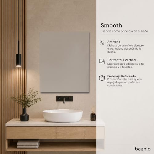 Miniatura 3 de Baanio - Espejo De Baño Rectangular Smooth 80x100 Horizontal Con Antivaho Fácil Instalación Alta Durabilidad, 80x100 Horizontal Con Antivaho, Vidrio