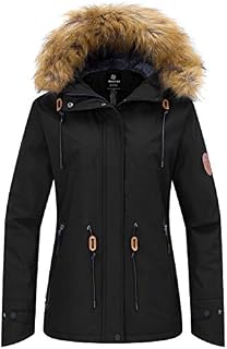 Wantdo Women's Waterproof Ski Jacket Windproof Coat with Faux Fur Collar Black L