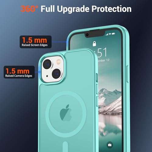 Image of SUPFINE Magnetic for iPhone 15 Plus Case & iPhone 14 Plus Case(Compatible with MagSafe)(Military Grade Drop Protection) Slim Translucent Shockproof with Anti-Fingerprint Phone Case,Blue Green