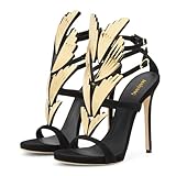 Maiyang Women Sexy Open Toe Ankle Strap Sandals Buckled Stiletto High Heels Themed Party Prom Club Shoes Size 11 Black-Gold