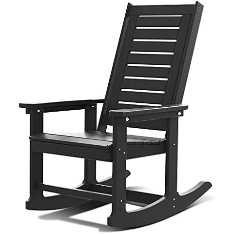 GREENVINES Oversized Rocking Chair, All Weather Resistant Outdoor Indoor Fade-Resistant Patio Rocker Chair，Stable Durable Smooth Rocking, Comfortable Easy to Maintain, Load Bearing 350 lbs (Black) Cover