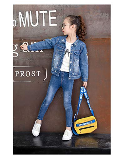Peacolate 3-10Years Little Big Girls Spring Autumn Embroidered Denim Jacket2