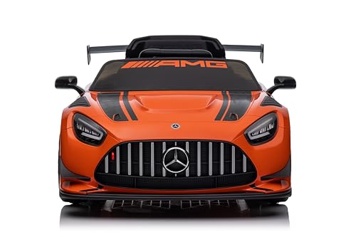 Mercedes AMG GT3 12V Coche eléctrico para niños con Mando Parental – Deportivo Infantil con Luces LED, cinturón de 3 Puntos, conexión Bluetooth, USB y MP3 – Licencia Oficial Mercedes-Benz Naranja