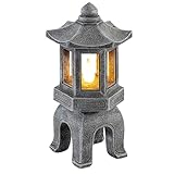 VP Home Solar Powered Asian Statue, Pagoda Garden Decor, Outdoor Zen Garden Lantern, Flickering LED Garden Light (Peaceful Zen Pagoda)