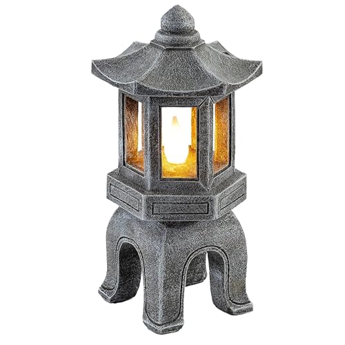 VP Home Solar Powered Asian Statue Pagoda Garden Decor Outdoor Zen Garden Lantern Flickering LED Garden Light (Peaceful Zen Pagoda)