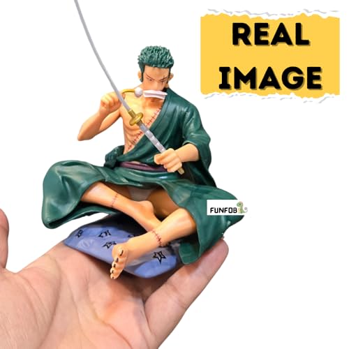 Image of FUNFOB Zoro Action Figure Height - 12cm Collectible for Anime Fans Manga Weeb PVC Multicolour | Z-oro Sitting