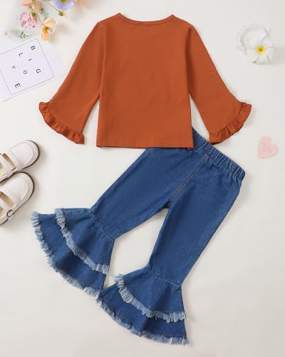 Image of Little Girls Clothes Kids Fall Winter Outfits Pant Set for Girl Age 4-8 | Girls Fall Winter Clothes, 2 Peices, Long Sleeve Shirt, Cute Clothing, Gifts, Family Photos, School, Christmas, Cotton Blend