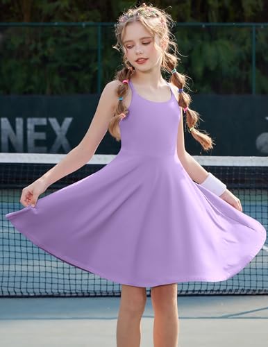 Zaclotre Girls Dresses with Romper Shorts and Pockets Summer Adjustable Spaghetti Straps Athletic Golf Tennis Dress for Kids2