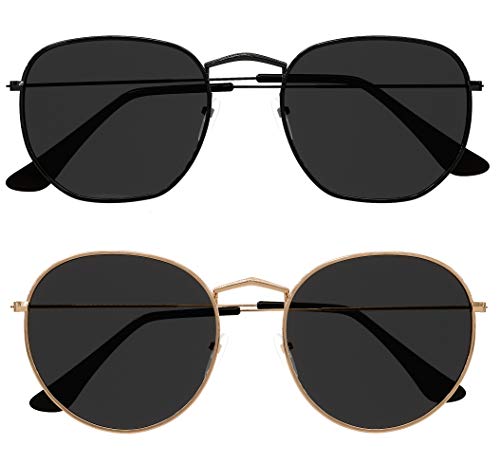 Tantino Small Round Sunglasses Women and Men Geometric Octagon Flat Metal Hexagon Square Retro Sun glasses UV400 Protection