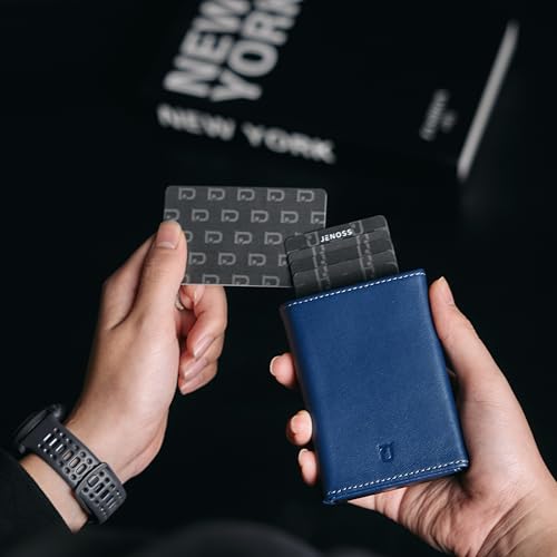 Image of Taurus Smart Wallet For Men: Full Grain Leather, Handcrafted, Slide Metal Pop Up Case, Slim RFID Blocking Credit Card Holder, Minimalist, Compact - 9-12 Cards Organizers | ID | Money Clip (Navy)