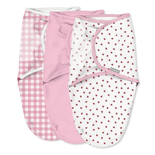 Image of SwaddleMe by Ingenuity Original Swaddle, 100% Cotton, Improves Sleep & Calms Startle Reflex, 0-3 Months, 3-Pack - Ladybug Picnic