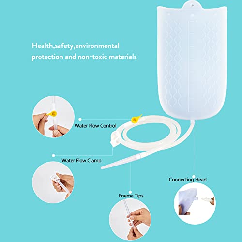 Image of GNEGKLEAN Silicone Enema Bag Kit with 6.3ft Hose, 5 Enema Tips, Controllable Flow Valve and Water Thermometer - 2 Quart Capacity Coffee enemas for Colon Cleanse