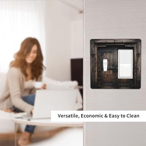Decorative Outlet Covers Retro Brown Wood Barn Door Vintage Farmhouse 2 Gang 1 Gang Wall Plate Cover Single Toggle Rocker Combo Light Switch Cover Plate Face Plate