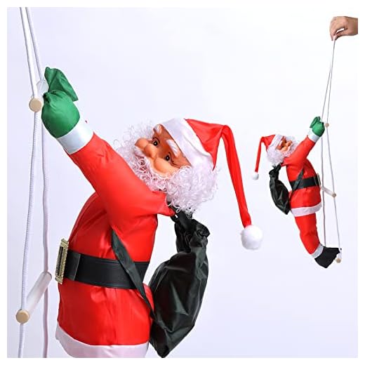 YUNSTK 60cm Santa Claus Climbing on Rope Ladder, Indoor Outdoor Christmas Hanging Ornament Santa Decorations, Santa Climbing Ladder for Xmas Festival Party Home Door Wall Christmas Tree Decoration