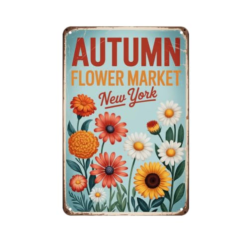 Autumn Flower Market Rustic Floral Wall Decor Rustic Farmhouse Decor for Sunroom, Guest Room & Living Room Wall Art 5.5X8 Inch