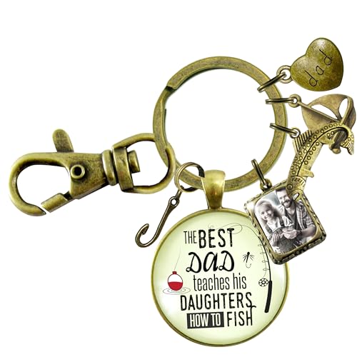 Fishing Dad Keychain with handmade glass bezel pendant