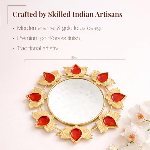 Image of Blush Pink Enamel & Gold Lotus Urli Bowl | Decorative Metal Centerpiece for Floating Candles & Flowers | Modern Home Decor for Diwali, Pooja, & Table Accent