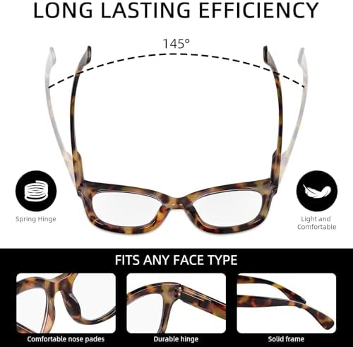 Areyeth Oversized Retro Reading Glasses for Women, Oprah Style Large Blue Light Blocking Readers, Yellow Tortoise+gray Tortoise, 50-21-145 - 2