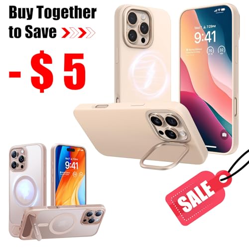 TORRAS Case for iPhone 16 Pro Case Silicone Desert Titanium, Compatible with MagSafe & Strong Magnetic and Seamless Stand Desert Titanium Case