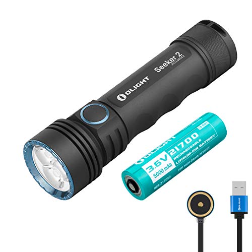 Olight Seeker 2 3000 Lumens Magnetic Charging Powerful Rechargeable Side switch Tactical Flashlight,with 21700 Battery and SKYBEN Battery Case (Black)