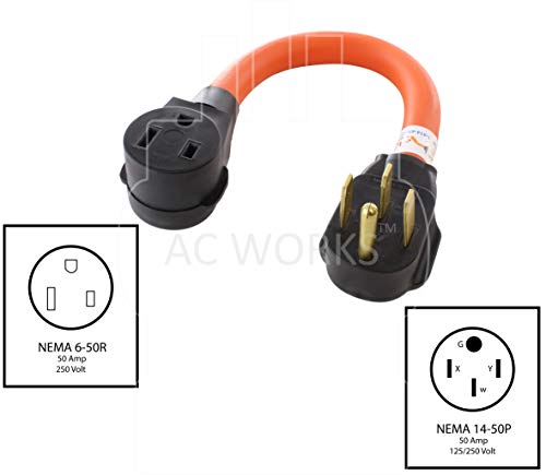 Ac Works 6-50 Welder Adapter (14-50 50A 4-Prong Straight Blade To 6-50) #TOP1