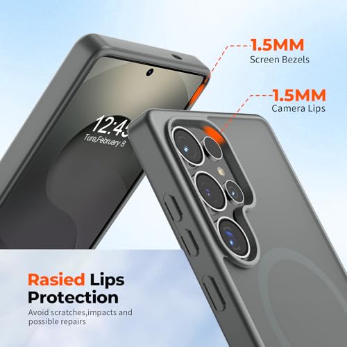 Image of SUPFINE Magnetic for Samsung Galaxy S25 Ultra Case(Compatible with MagSafe) (Military Grade Drop Protection) Slim Translucent Shockproof Phone Case,Titanium Gray
