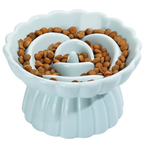 IDOGCHEW Keramik Anti Schling Napf Katze Erhöht, Slow Feeder Nassfutter, sehr gut rutschfest, einfach zu reinigen, Antischlingnapf für Katzen und kleine Hunde (Hellgrün)