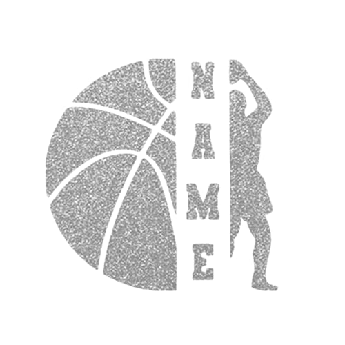 Personalized Basketball Player Iron-On Decal Silver Glitter