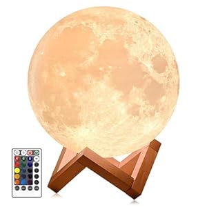 Moon Lamp, 1200mAh Ultra-Long Endurance Night Light, 7.1″ 16 Colors LED Moon Light, Remote&Touch Control Room Decor Lamps for Kids Women Gift
