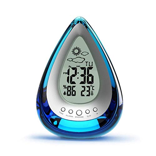 Réveil de bureau créatif bleu sans batterie avec thermomètre et hygromètre de support
