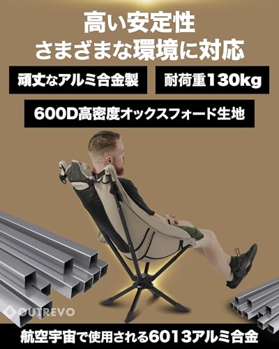 OUTREVO リボルバープラス 360度 回転 アウトドアチェア ハイバック 背もたれ コンパクト 軽量 折りたたみ ワンタッチ 椅子 収納袋付き の商品画像 4