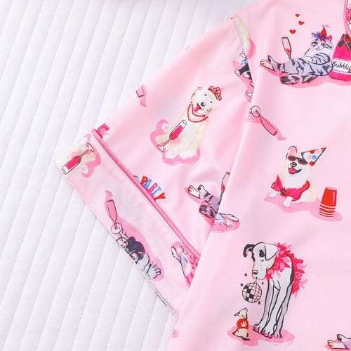 Halloween Pajamas Women Comfy Button Down Short Sleeve Top and Shorts 2 Piece Cute Pj Set pink halloween Sleepwear3